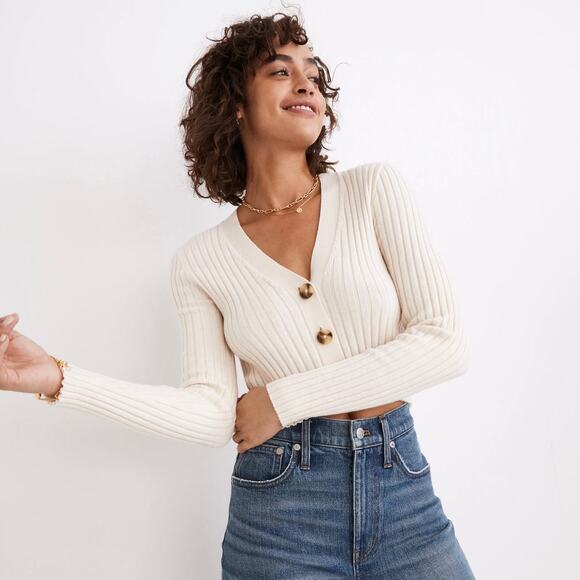 MADEWELL Brenville Crop Cardigan Sweater Antique Cream Ivory XS NC687 - Picture 1 of 9